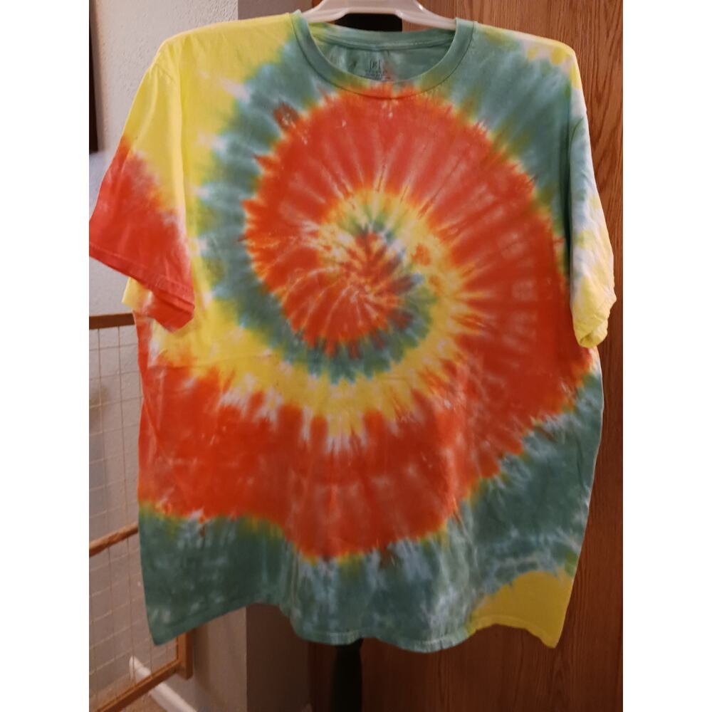 Spiral Tie Dye T-Shirt Peach Aqua and Yellow Size 3XL